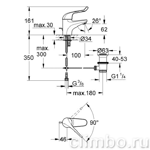 Смеситель для раковины GROHE Euroeco Special с донным клапаном, 32788000 — фото товара