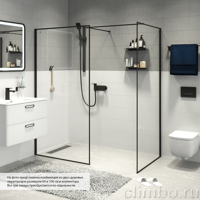 Душевая перегородка Walk In, черный 100x195, Slide, IDDIS, SLI8BS1i23 — фото товара