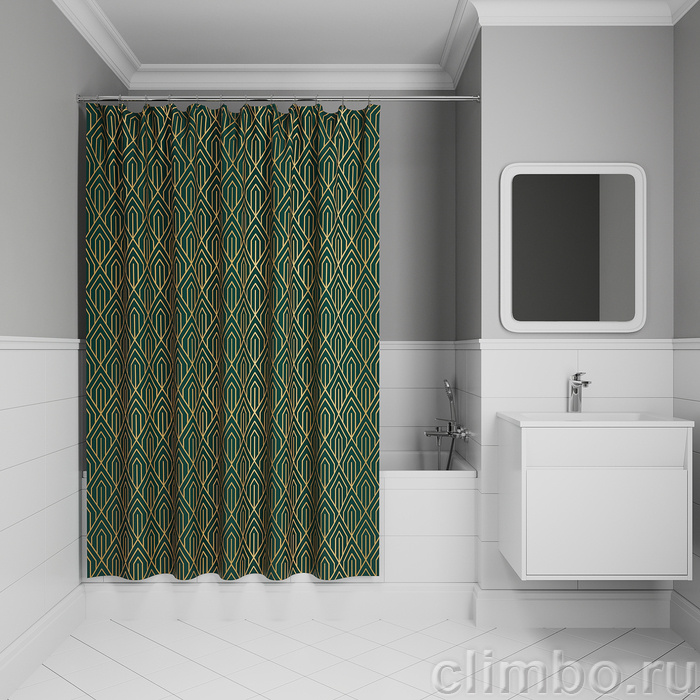 Штора для ванной, 200x180 см, Полиэстер, зеленый, IDDIS, BG06P18i11 — фото товара
