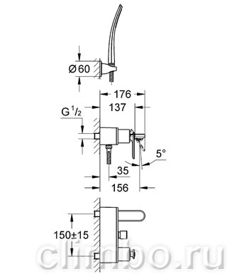 Смеситель для ванны GROHE Veris с душевым гарнитуром, 32196000 — фото товара