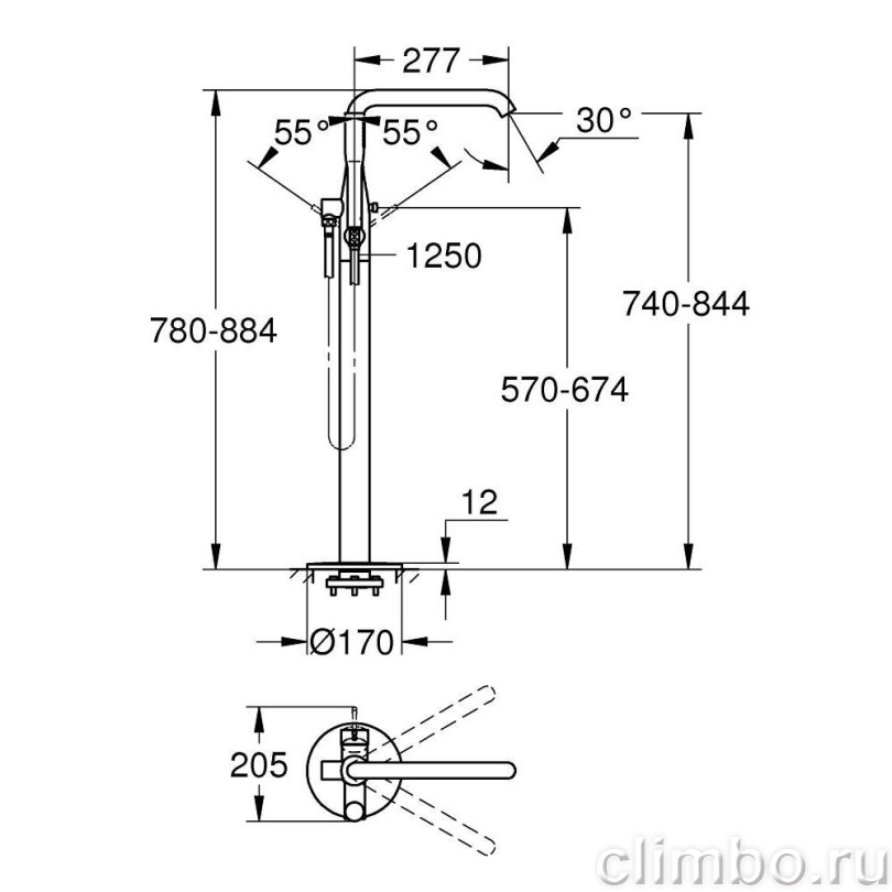 Смеситель для ванны GROHE Essence, напольный монтаж, теплый закат глянец (23491DA1) — фото товара