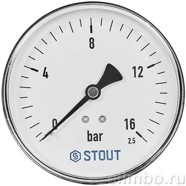 Манометр аксиальный STOUT корпус Dn 100 мм 1/2 , 0...16 бар, кл.2.5 — фото, детали конструкции