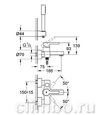 Смеситель для ванны GROHE Lineare с душевым гарнитуром, 33850000 — фото товара