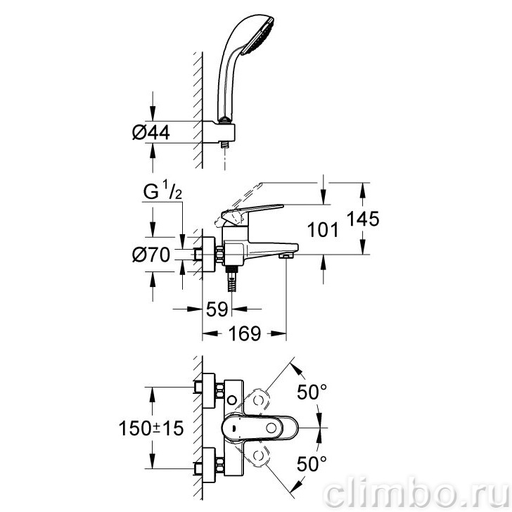 Смеситель для ванны GROHE Europlus с душевым гарнитуром, 33547002 — фото товара