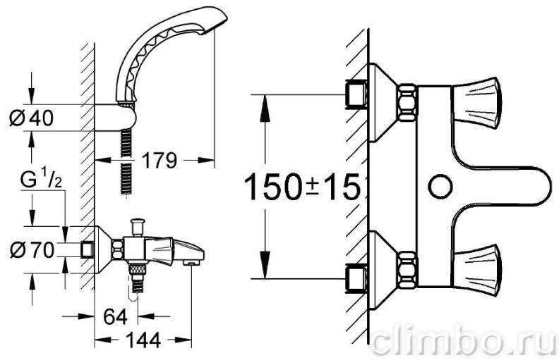 Смеситель для ванны GROHE Costa L с душевым гарнитуром, 25460001 — фото товара