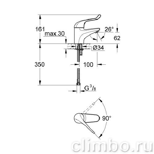 Смеситель для раковины GROHE Euroeco Special безопасный, рычаг 120 мм, 32789000 — фото товара