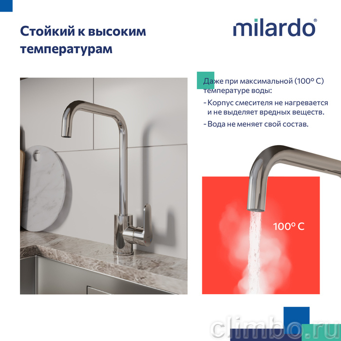 Смеситель для кухни, глянцевый хром, Poli, Milardo, POLSBL0M05 — фото товара
