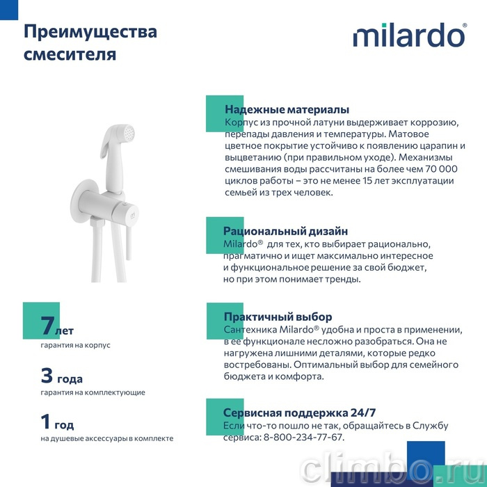 Встраиваемый смеситель с гигиеническим душем, белый матовый, Tidy, Milardo, 001WTR0M08 — фото товара