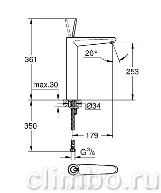 Смеситель для раковины GROHE Eurodisc Joy с высоким изливом, 23428000 — фото товара