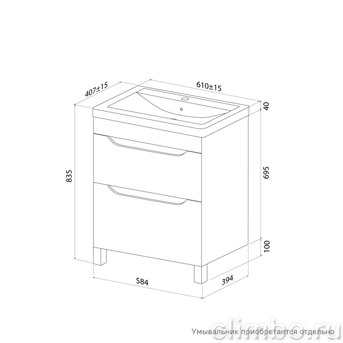 Тумба напольная, 60 см, белый, Рэй (Ray), IDDIS, RAY60WFi95 подходит умыв. 4076000i28 — фото, детали конструкции
