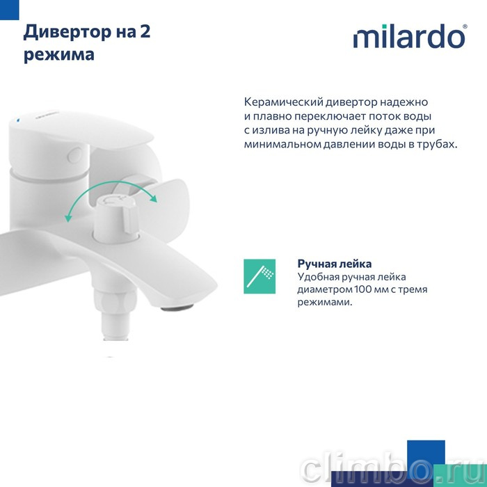 Смеситель для ванны, белый матовый, Rora, Milardo, RORWT00M02 — фото товара