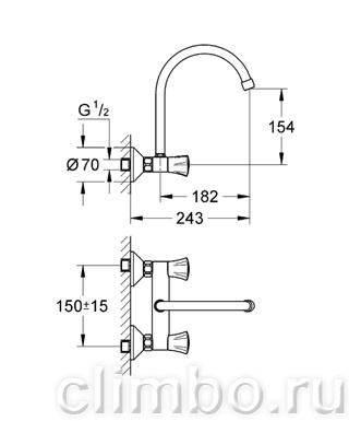 Смеситель для кухни GROHE Costa L, настенный с высоким изливом, 31191001 — фото товара
