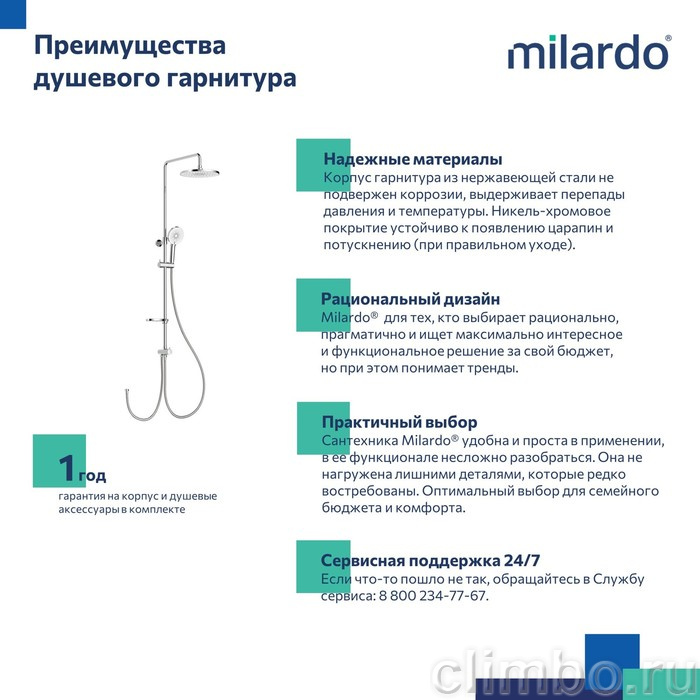 Душевой гарнитур с тропической лейкой, глянцевый хром, Ideal Spa, Milardo — фото товара