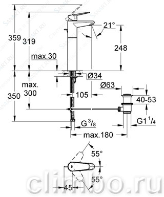 Смеситель для биде GROHE Eurodisc Cosmopolitan с донным клапаном, 33244002 — фото товара