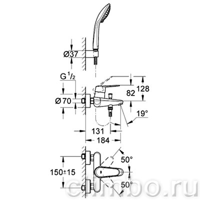 Смеситель для ванны GROHE Eurodisc Cosmopolitan с душевым гарнитуром, 33395002 — фото товара