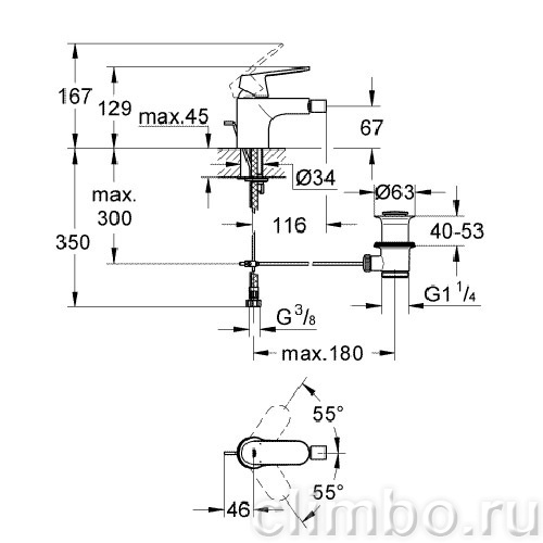 Смеситель для биде GROHE Eurosmart Cosmopolitan с донным клапаном, 32839000 — фото товара