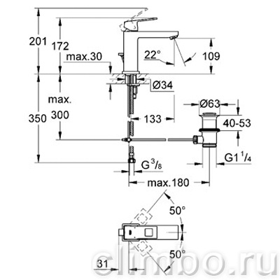 Смеситель для раковины GROHE Eurocube с донным клапаном, 23445000 — фото товара