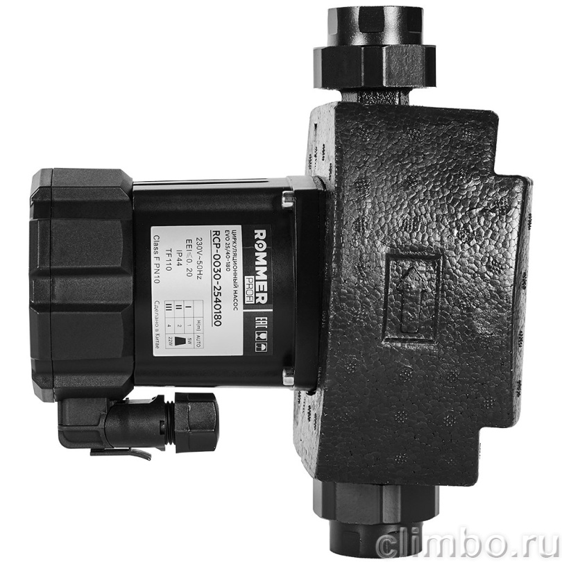 Частотный циркуляционный насос ROMMER PROFI EVO 25/40-180 с гайками и теплоизоляцией — фото, детали конструкции