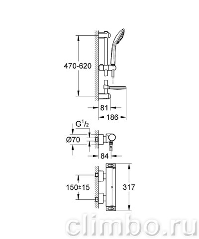 Термостат для душа GROHE Grohtherm 2000 с душевым гарнитуром, 34195001 — фото товара