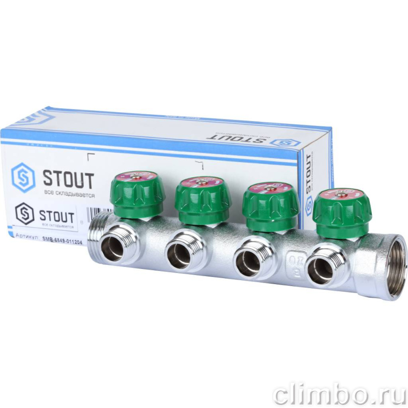 Коллектор регулирующий 1", 4 отвода 1/2" плоское уплотнение — фото товара