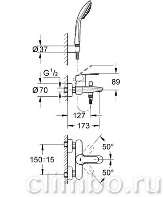 Смеситель для ванны GROHE Eurostyle Cosmopolitan с ручным душем, 33592002 — фото товара