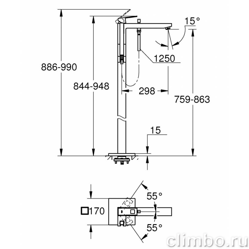 Смеситель для ванны GROHE Eurocube, свободностоящий, с ручным душем, хром (23672001) — фото товара