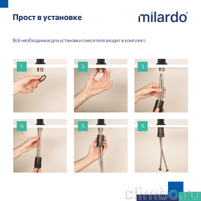 Смеситель для кухни, черный матовый, Poli, Milardo, POLBLJ0M05 — фото товара
